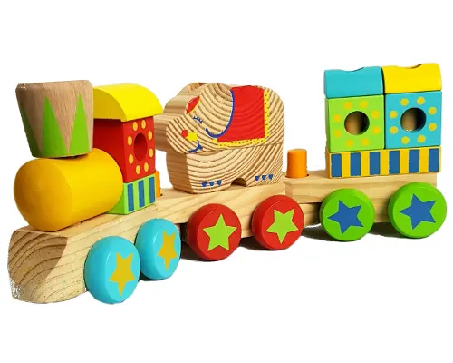 Circus-Themed Wooden Stacking Train Puzzle – 12 Shape-Matching Blocks 1