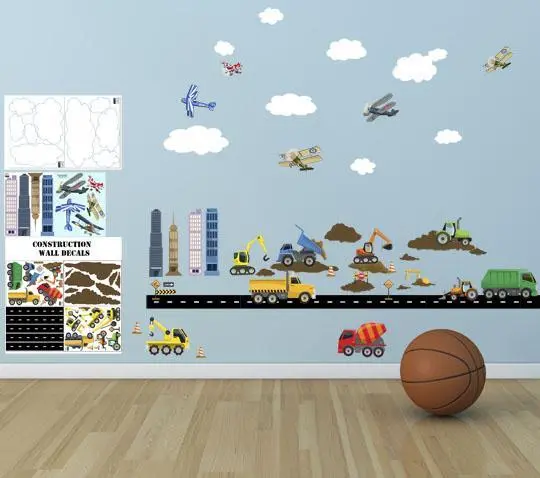 City Construction & Aviation Wall Decals – Trucks, Planes, And More 1