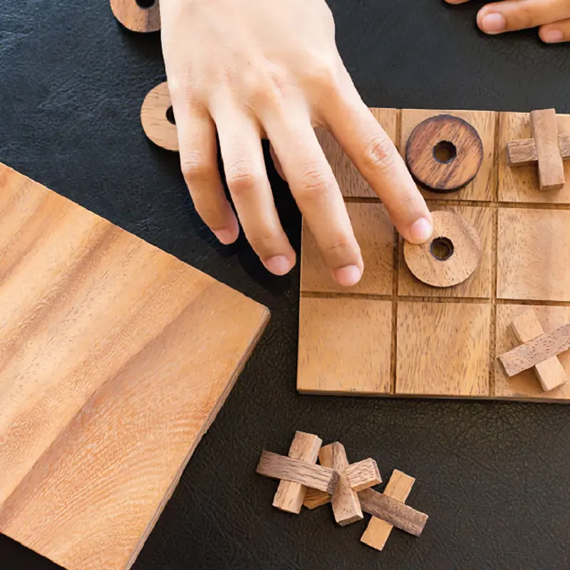 Classic Wooden Tic Tac Toe Game – Handcrafted Board With Naughts & Crosses Pieces 2