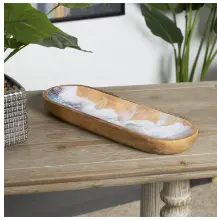Coastal-Inspired Brown Mango Wood Tray With Bright Enamel Finish – 16" X 6" X 2" 1
