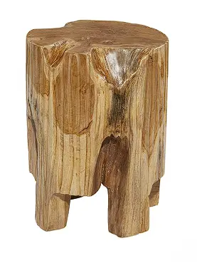 Compact Live-Edge Teak Tree Stump Table, Hand-Finished Accent Piece (12" Round X 16"H) 1