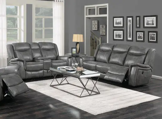 Conrad Cool Grey Upholstered Motion Sofa With Loveseat Configuration 1
