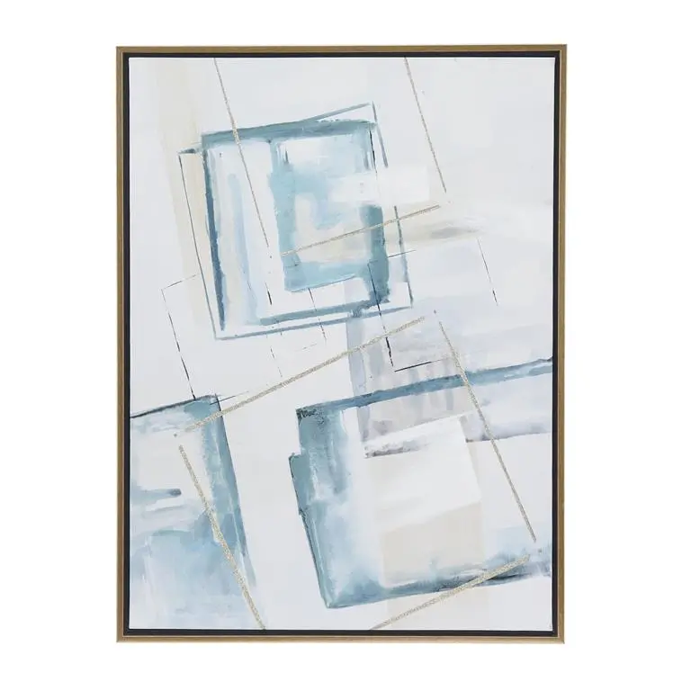 Cosmoliving By Cosmopolitan Geometric White Canvas Art With Gold Frame 1