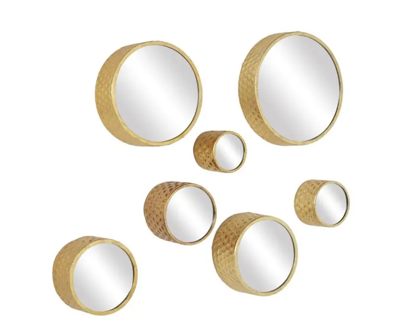 Cosmoliving By Cosmopolitan Gold Metal Wall Mirror Set – 7-Piece Arrangement (12", 10", 8", 7", 6" Diameters) 1