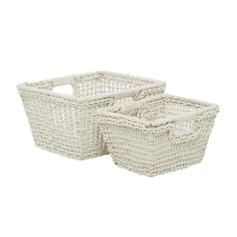 Cosmoliving Minimalist White Cotton Storage Basket With Textured Handles 1