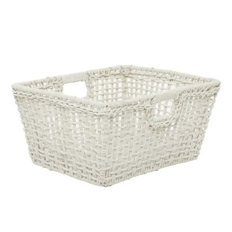 Cosmoliving White Cotton Handmade Storage Basket With Reinforced Handles 1