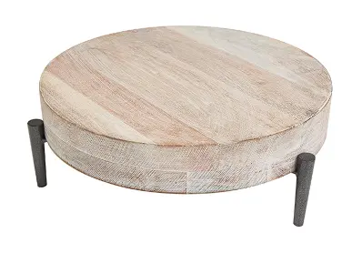 Cream Mango Wood Serving Tray With Black Metal Legs, 13" X 12" X 4" 1