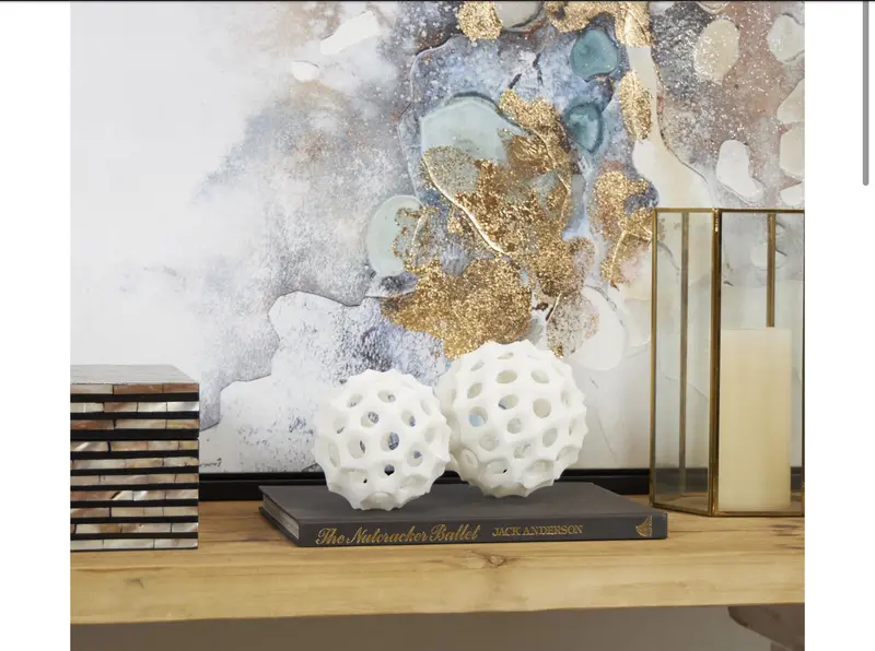 Cream Polystone Abstract Orb Set – Decorative Ball Fillers (2-Piece: 5" & 4" Diameter) 1