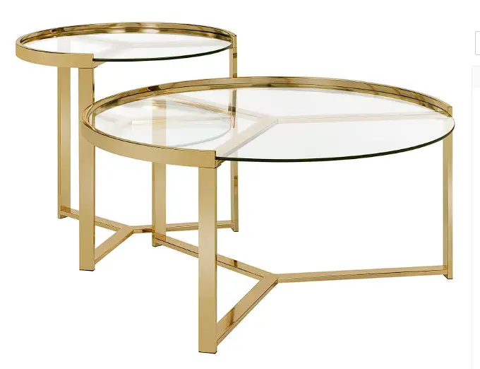 Delia Clear Glass And Gold-Tone 2-Piece Round Nesting Table Set 1