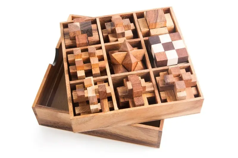 Deluxe Mechanical Puzzle Collection – Nine Handmade Wooden Brainteasers In Premium Gift Box 1