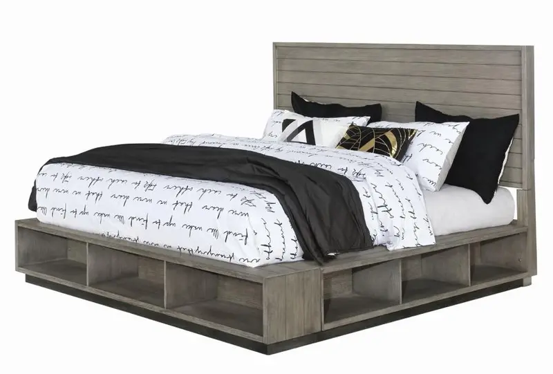 Derbyshire Grey Oak Queen Panel Bed With Built-In Storage 1