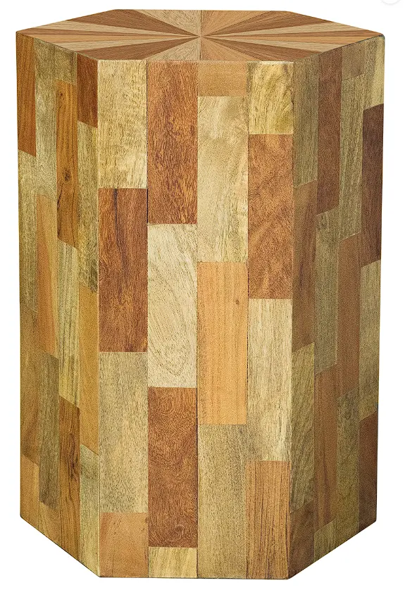 Dermot Natural Wood Hexagonal Accent Table With Sunburst Inlay 1