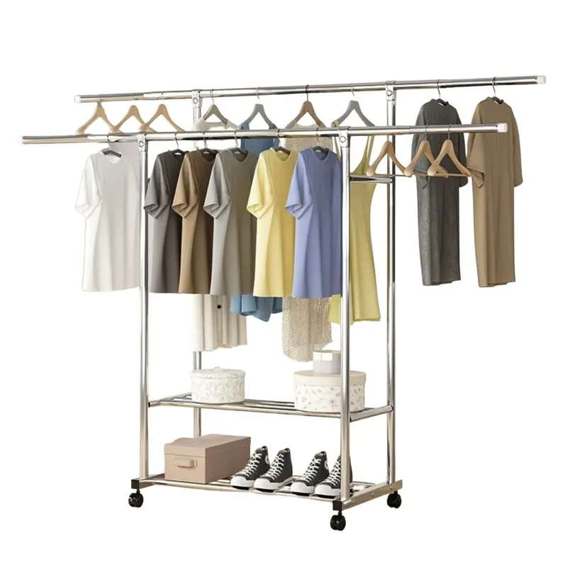 Ekkio Stainless Steel Dual-Rail Clothes Rack – Heavy-Duty Adjustable Garment Stand 1