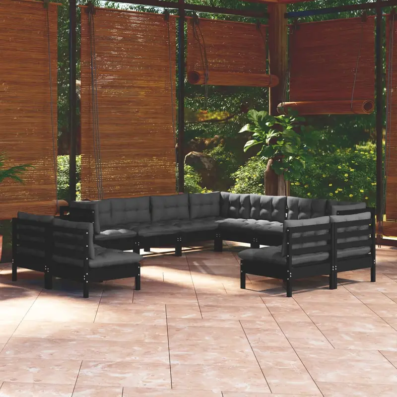 Elevated Garden Lounge Suite – 11-Piece Black Solid Pine With Ergonomic Cushions 1
