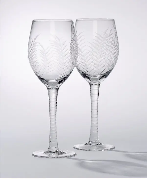 Etched Palm Leaf Cocktail Glasses – Set Of Four Hand-Decorated Drinkware 1