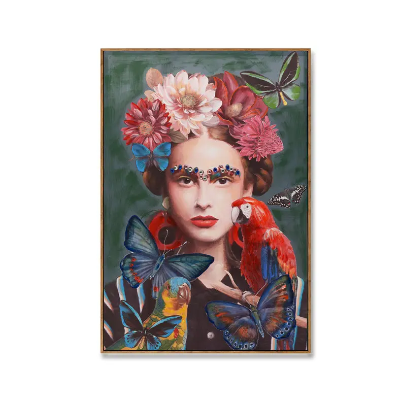 Flora Frida Canvas Wall Art – 60 Cm × 90 Cm Framed Floral Portrait Print 1