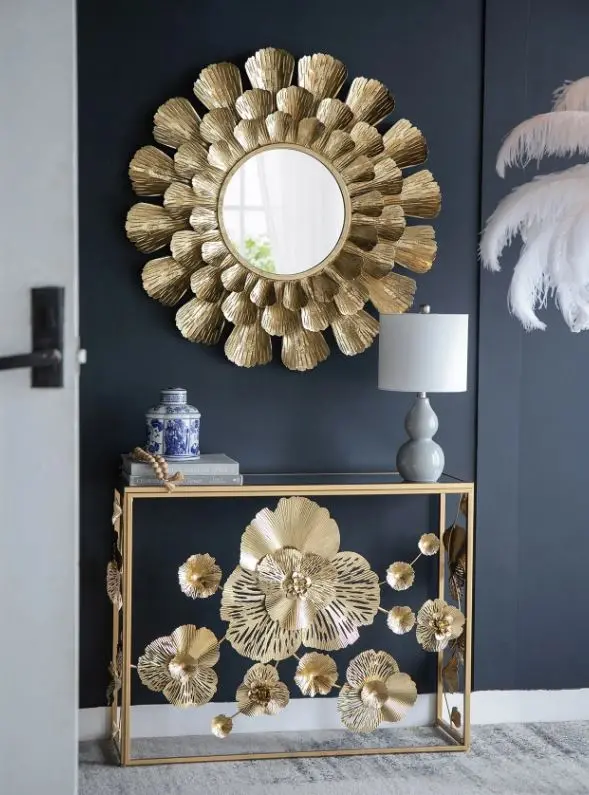 Floret Mirrored Metal Console Table – Sleek Modern Entryway Or Hallway Accent 1