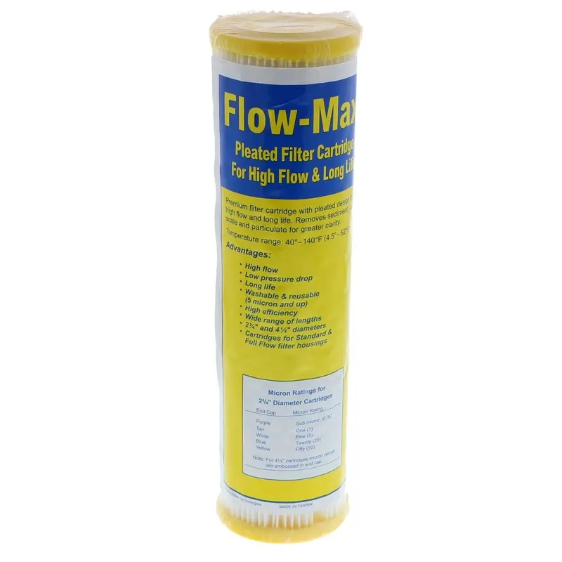 Flow-Max Pleated Polypropylene Filter Cartridge — 9.75" × 2.75", 50 Micron 1