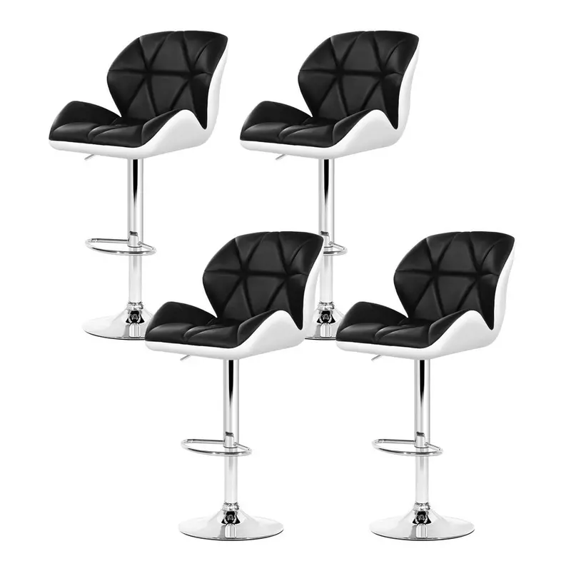 Four Adjustable Gas-Lift Bar Stools – Padded Leather Seats In Black & White 1