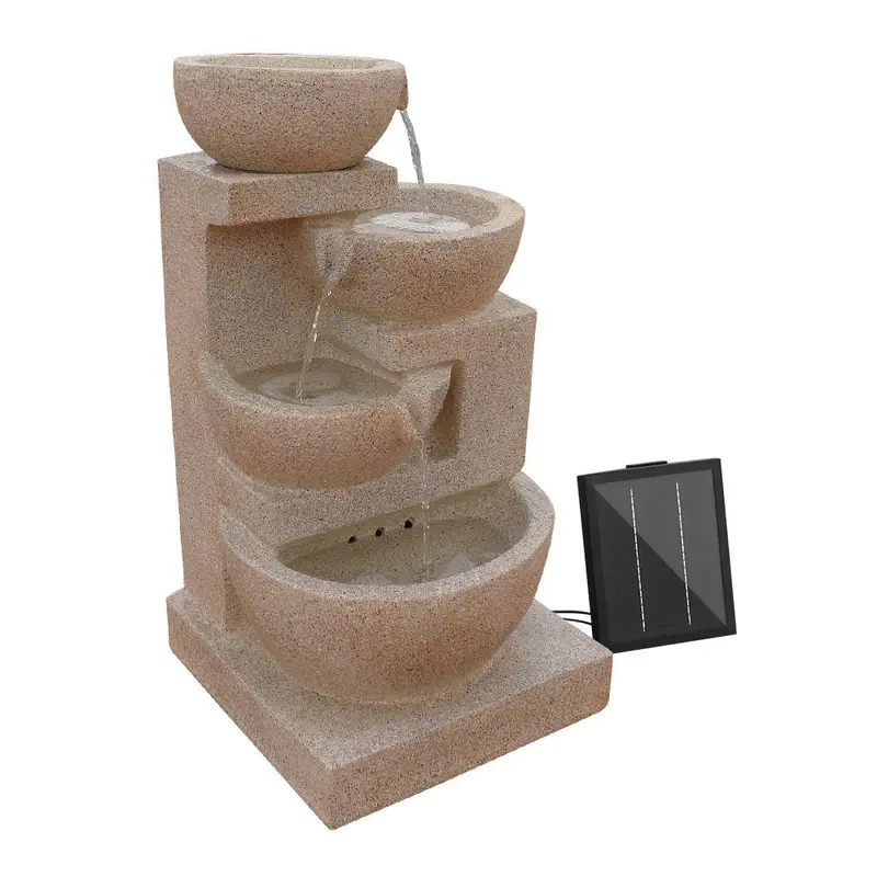 Gardeon Solar-Powered 4-Tier Water Fountain With Led Lights – Sand Beige Finish 1