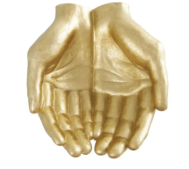 Gold-Finished Polystone Open-Hand Sculpture – Abstract Accent Piece (15" H X 16" W X 7" D) 1