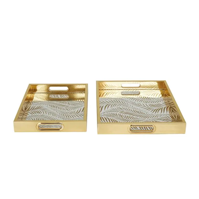 Gold Geometric Mirrored Tray – Plastic Acrylic Surface With Angular Design 1