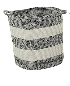 Gray Striped Handmade Cotton Basket – Textured Woven Storage With Handles 1