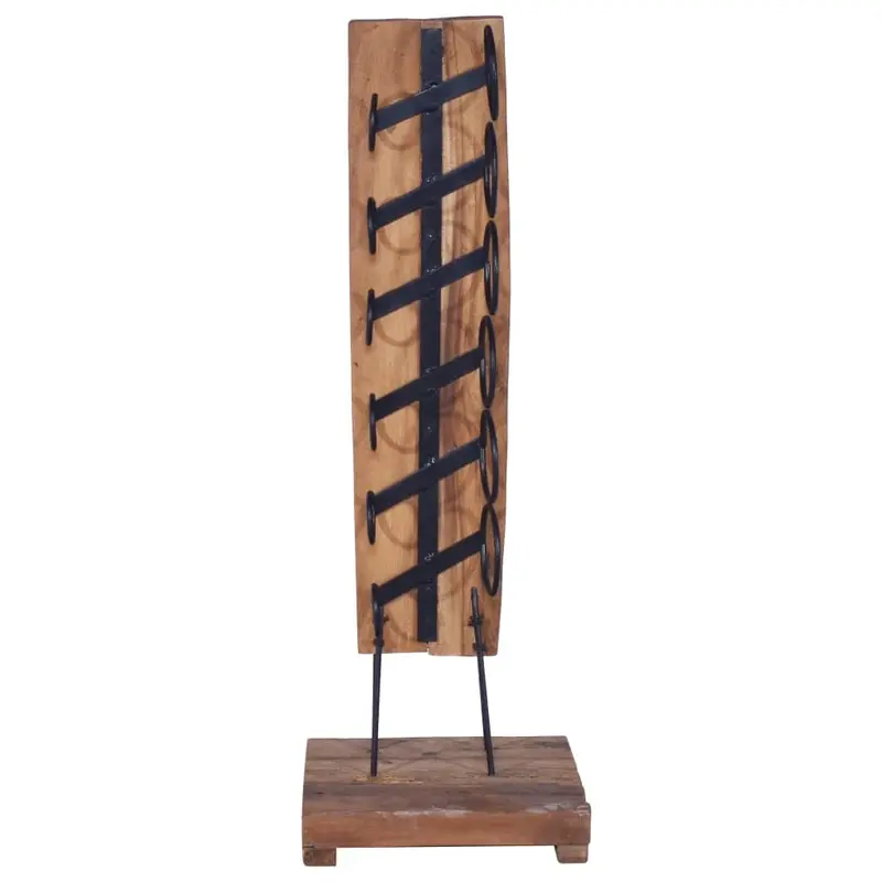 Handcrafted Teak Wine Rack – Holds 6 Bottles, Brown Finish, 35X35X100 Cm 1