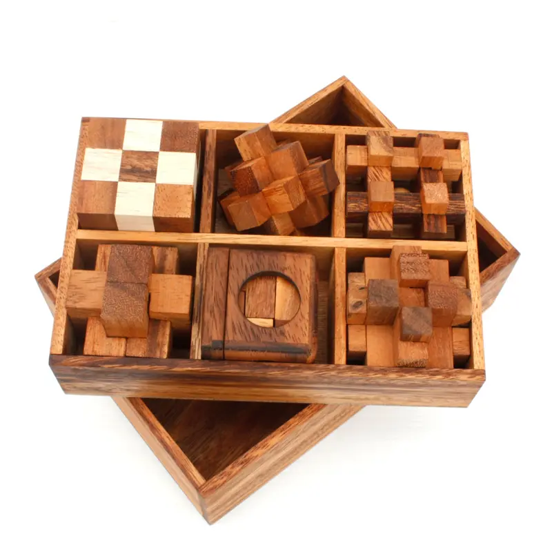 Handcrafted Wooden Puzzle Gift Box – 6 Unique Brain Teasers For All Ages 1