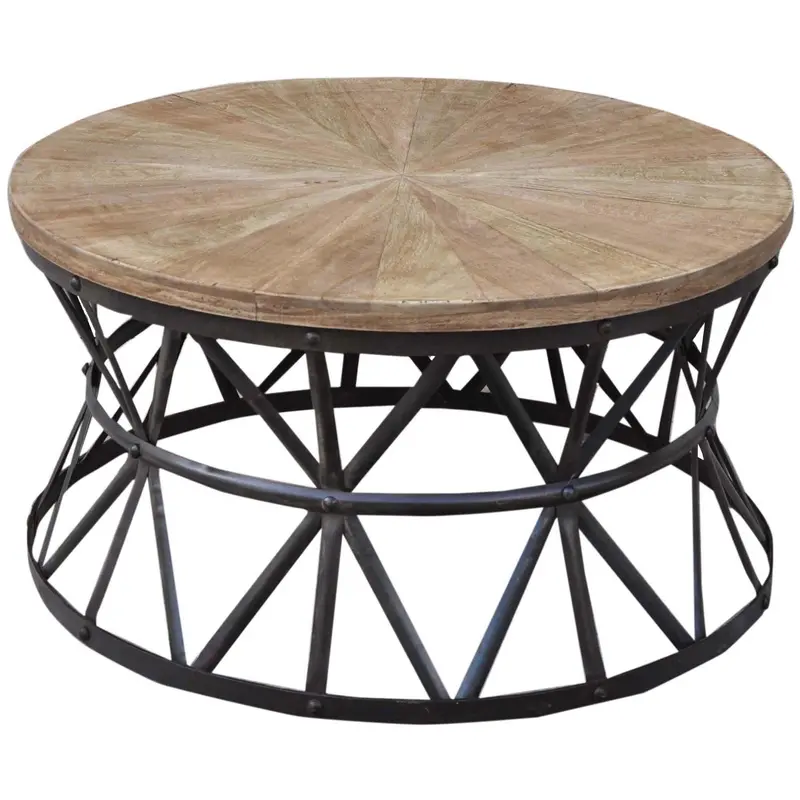 Handmade Cast Iron Round Coffee Table – Industrial M4056 Design With Rustic Finish 1