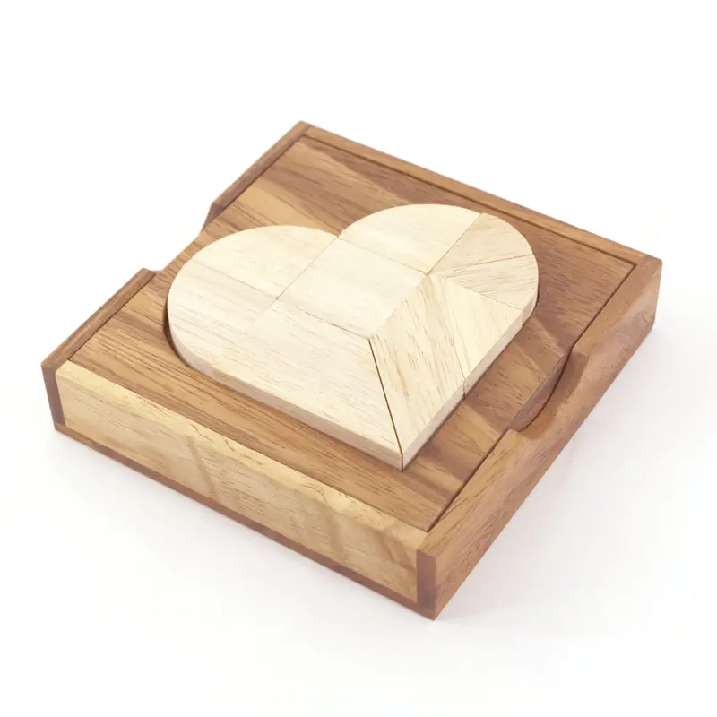 Handmade Wooden Tangram Puzzle – Broken Heart 2D Design For Kids & Adults 1
