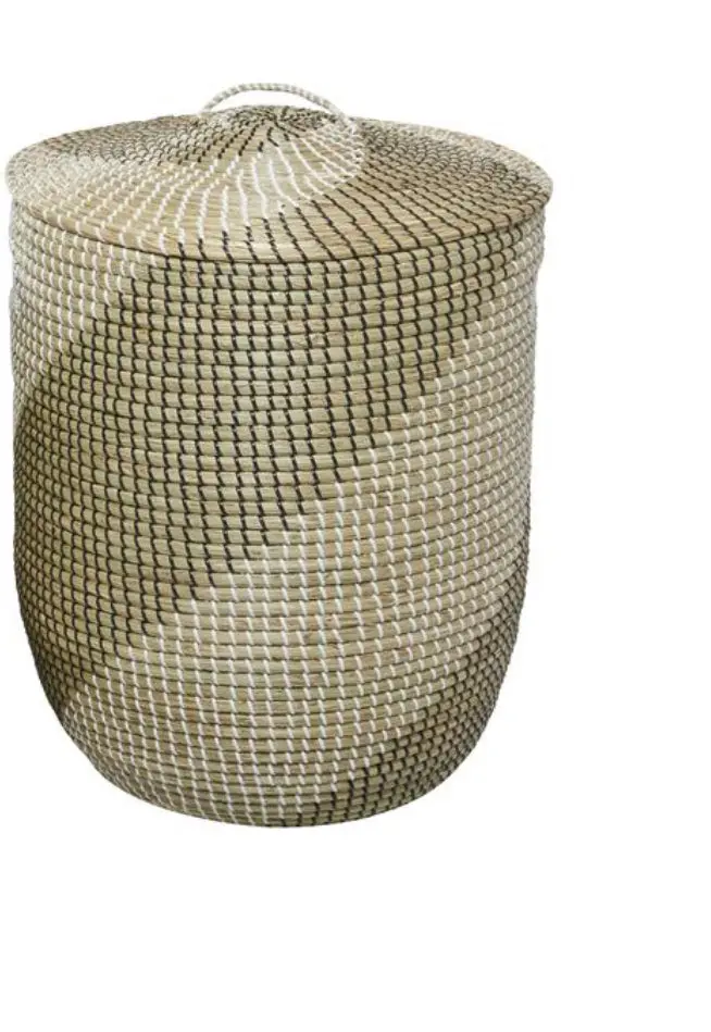 Handwoven Brown Seagrass Dual-Tone Storage Bin With Coordinating Lid 1