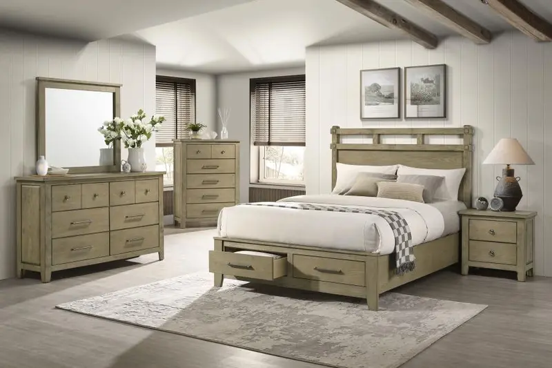Hazlewood Bedroom Ensemble | Rustic-Chic Furniture Set With Distressed Finish And Metal Accents 1