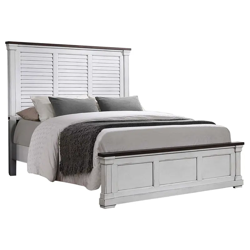 Hillcrest Distressed White Wood Panel Bed 1