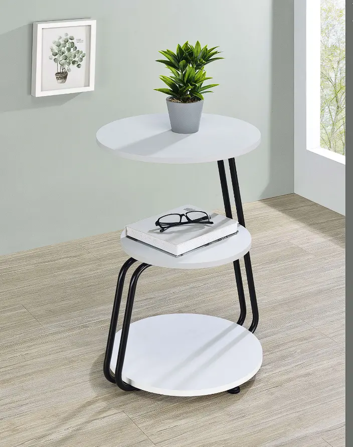 Hilly 3-Tier Round Side Table In White And Black Finish 1