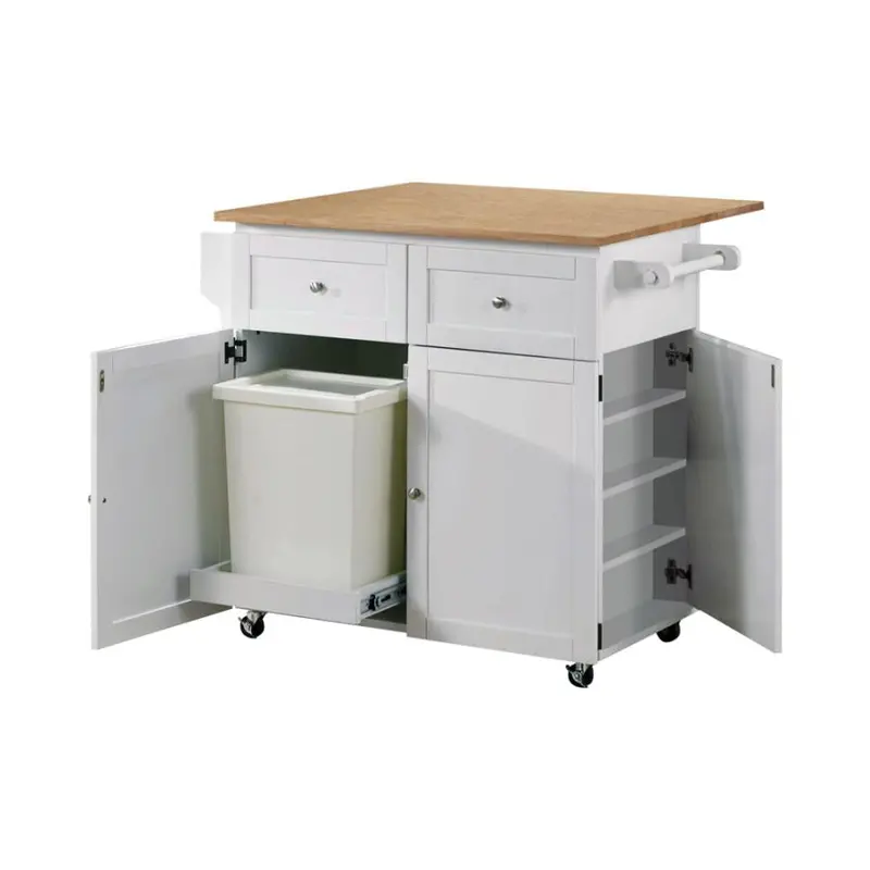 Jalen Mobile Kitchen Cart – 3-Door Rolling Island In Natural Brown & White 1