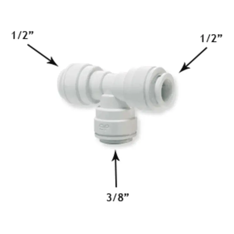 John Guest 1/2" × 1/2" × 3/8" Reducing Tee – Polypropylene 2