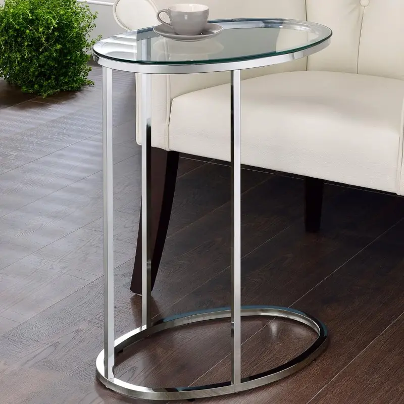 Kyle Chrome Side Table – Oval Glass Top With C-Shaped Base 1