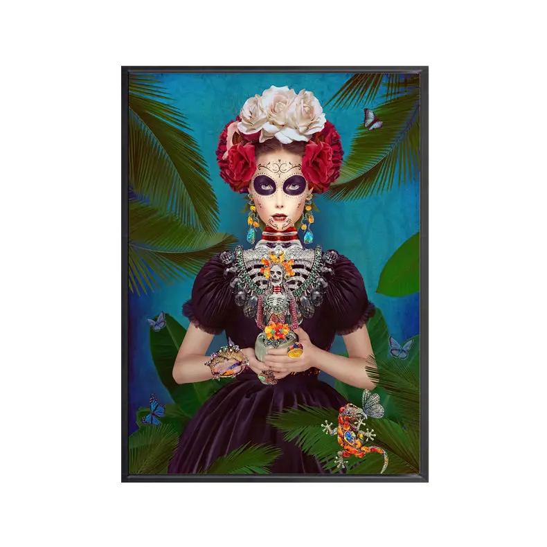 Lady Catrina Canvas Print – 60 Cm × 90 Cm Framed Day Of The Dead-Inspired Art 1