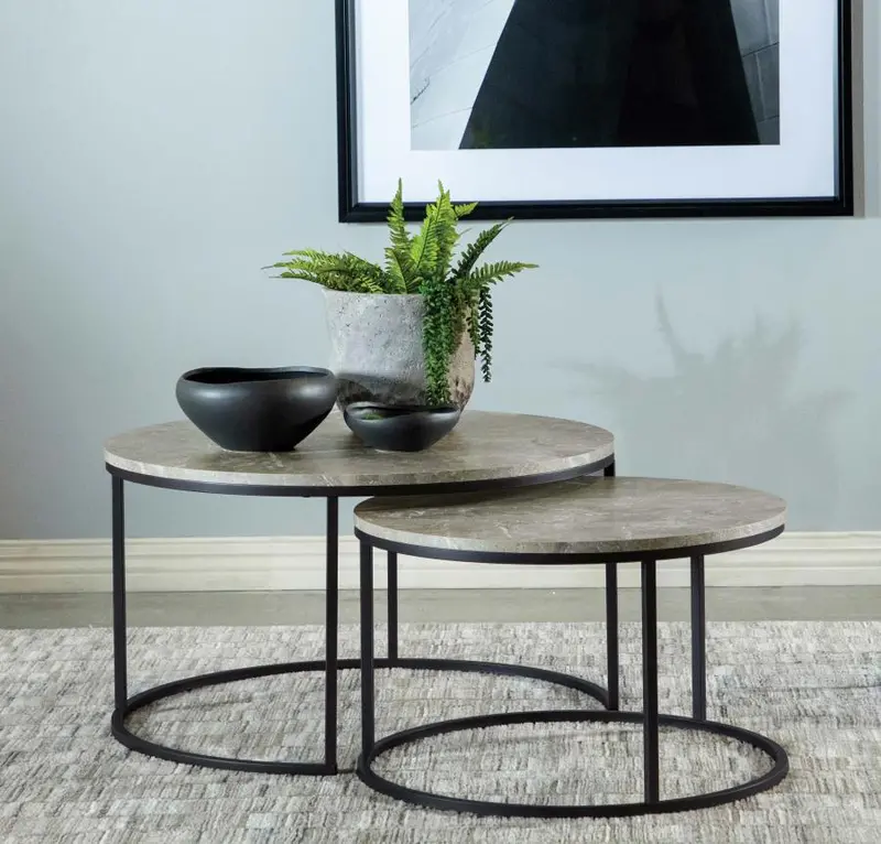 Lainey Grey Faux Marble Nesting Tables | Two-Piece Round Coffee Table Set With Space-Saving Design 1