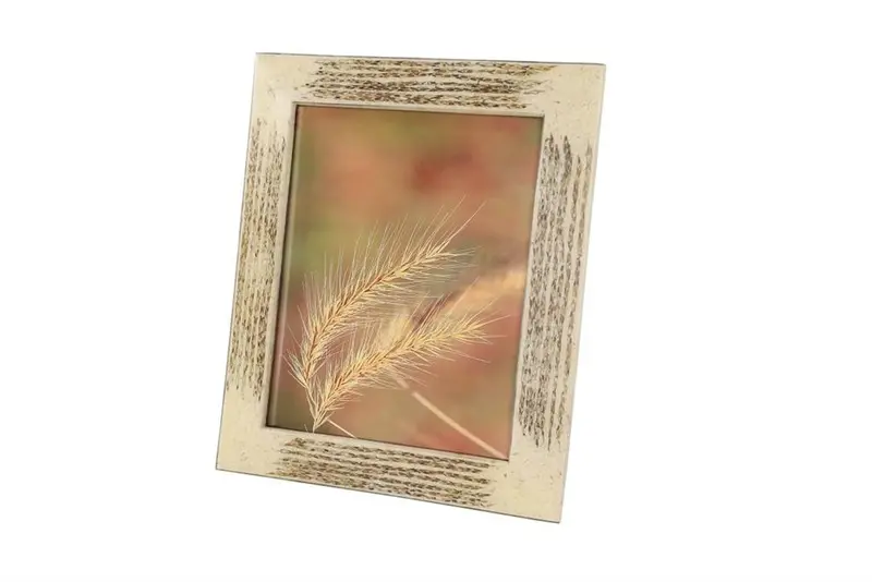 Large Inlaid Picture Frame In Beige & Gold Vermeil With Vervain And Sentiment Grass Motif 1