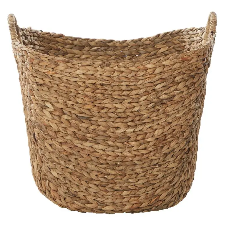 Large Seagrass Woven Storage Basket In Earthy Brown With Decorative Ring Handles 1