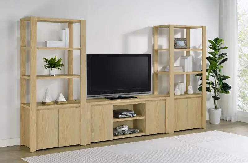 Laurelton Light Oak Entertainment Center | Three-Piece Modular Tv Stand With Storage And Display Options 1