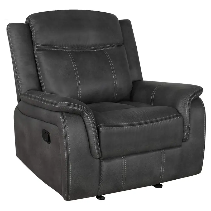 Lawrence Charcoal Upholstered Glider Recliner With Padded Arms 1