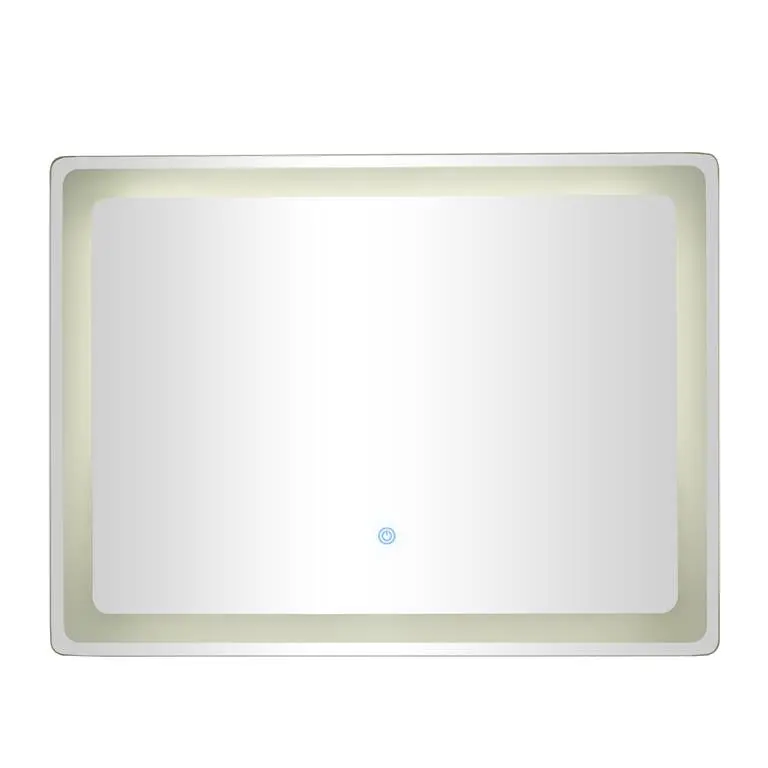 Led-Lit Silver Glass Vanity Mirror With Touch Controls 1