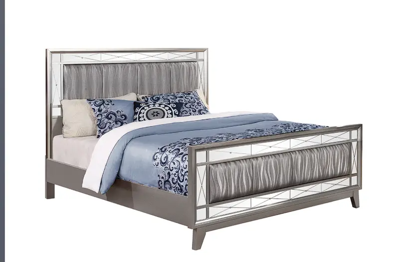 Leighton Full-Size Mirrored Panel Bed In Mercury Metallic Finish 1