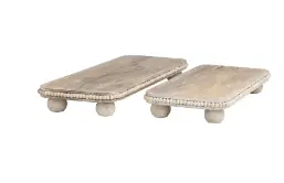 Light Brown Mango Wood Beaded Tray On Large Ball Feet 1