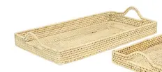 Light Brown Rattan Serving Tray, Woven Natural Accent Piece 1