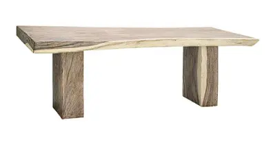 Light Brown Solid Wood Dining Table With Block-Leg Base, Rustic Modern Style (86"L X 34"W X 30"H) 1