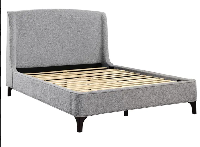Light Grey Curved Upholstered Eastern King Platform Bed 1
